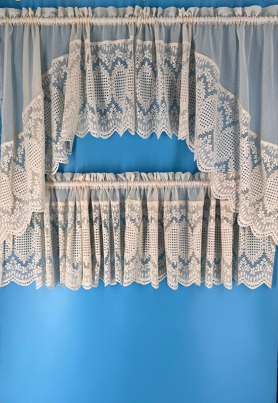 Vintage Cottagecore Lace Cafe Curtains Farmhouse Shabby Chic Cottage